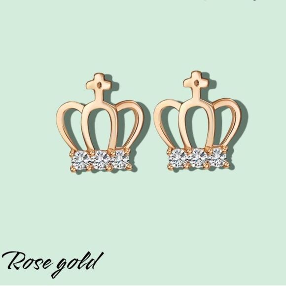 New Exclusivley Fancy Rose Gold Plated Crown Stud Earring AAA Zirconia - Picture 1 of 5
